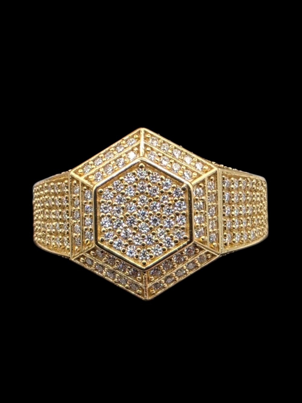 Gold Pave Hexagon Statement Ring - Women Jewelry
